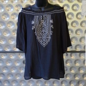 Embroidered Summer Top Black with White